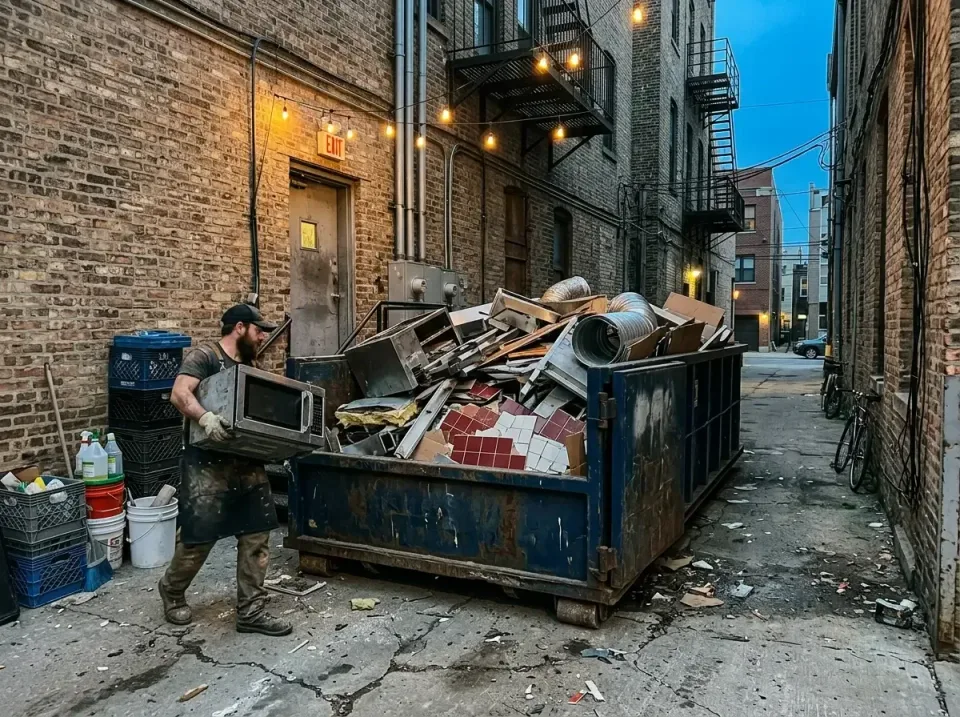 roll-off Dumpster — Alleyway — roll-off Dumpster, Microwave, Construction Worker, Alleyway, Commercial Dumpster Service in P…